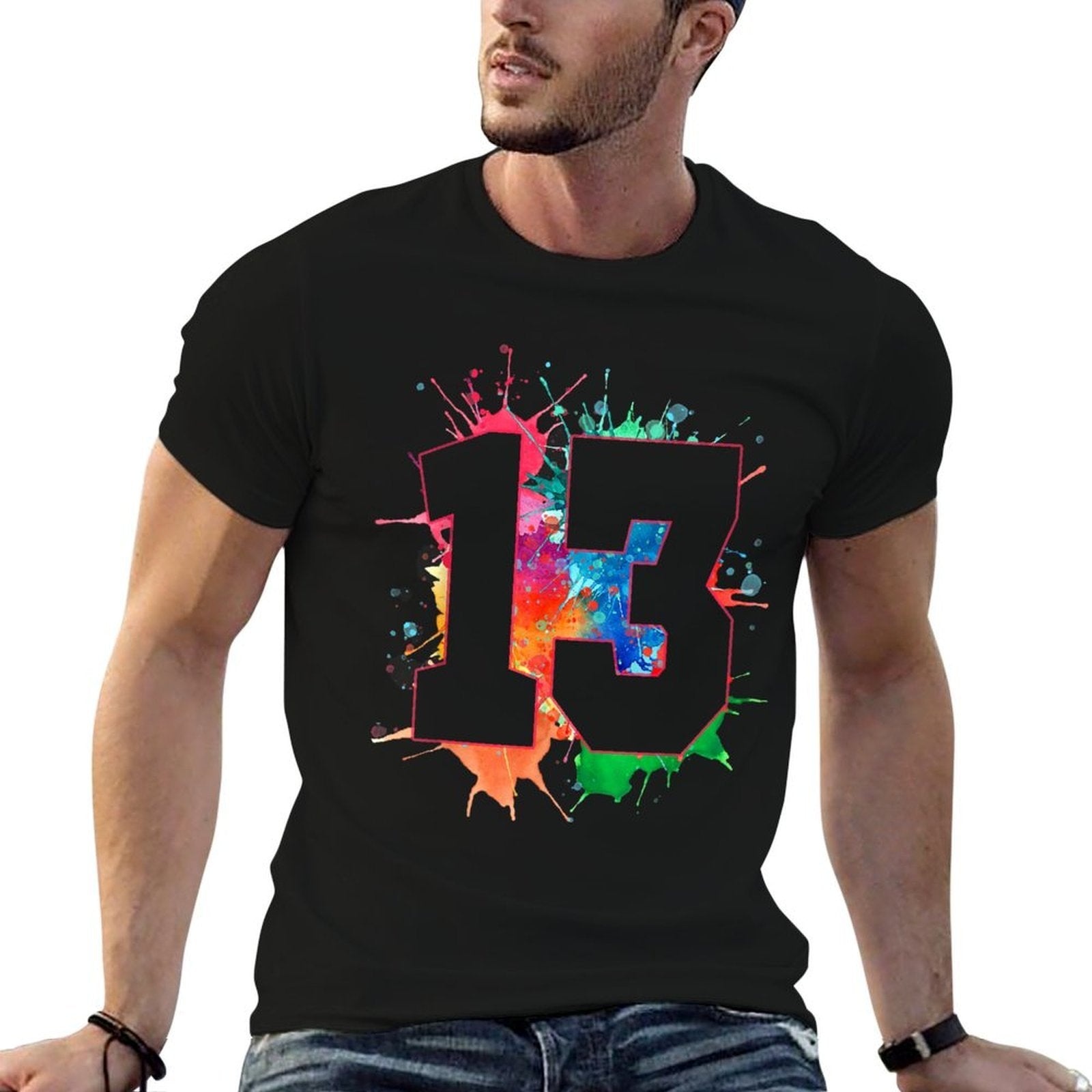 13th Birthday T-shirt for Girls Boys 13 Paint Splashes Teen  Summer-ready Fabric T-Shirt