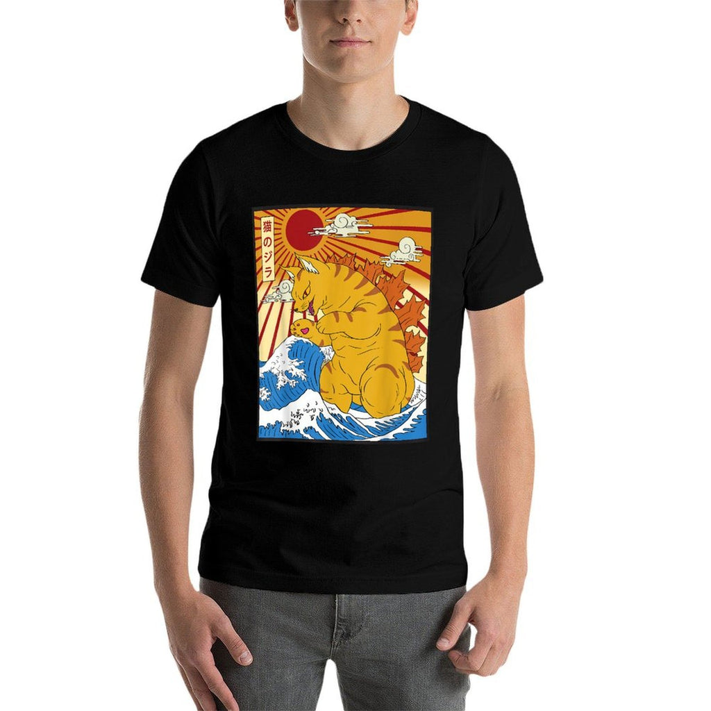 Catzilla Cat Japanese Anime Kawaii Funny Graphics Men  Eco-friendly Material T-Shirt