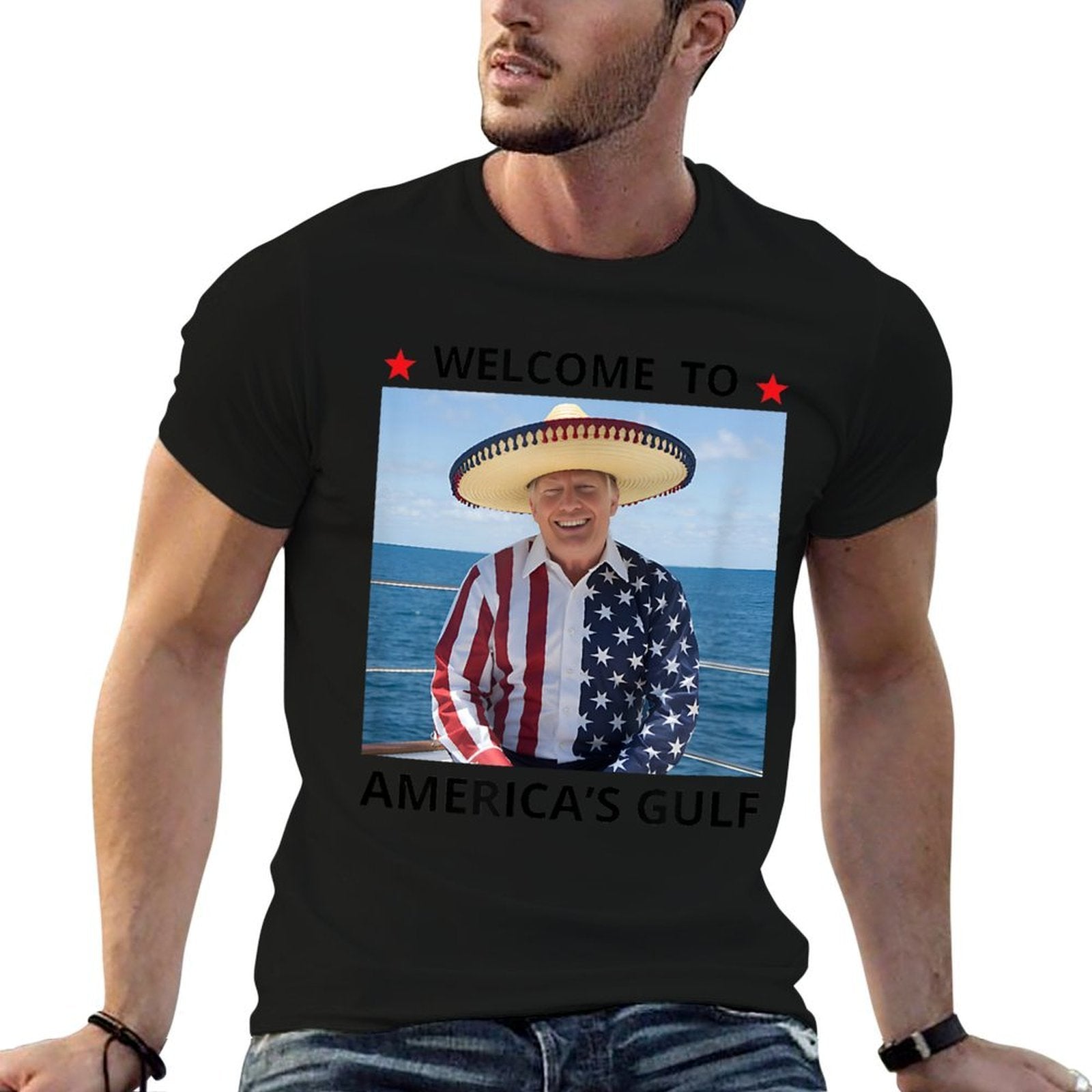 Trump America's Gulf Mexico President Trump Sombrero  Rolled Sleeves T-Shirt
