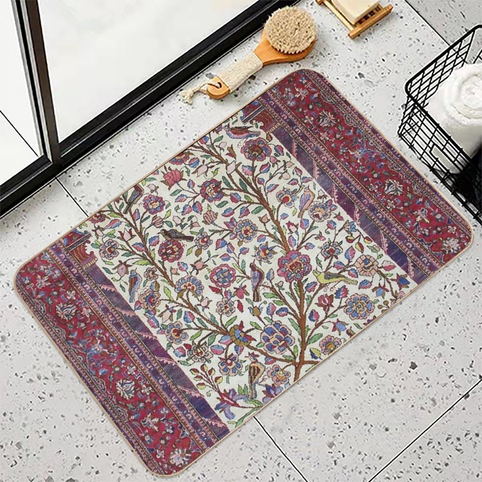 Antique Persian Silk Kashan Rug Print  Long-Lasting Bath Mat