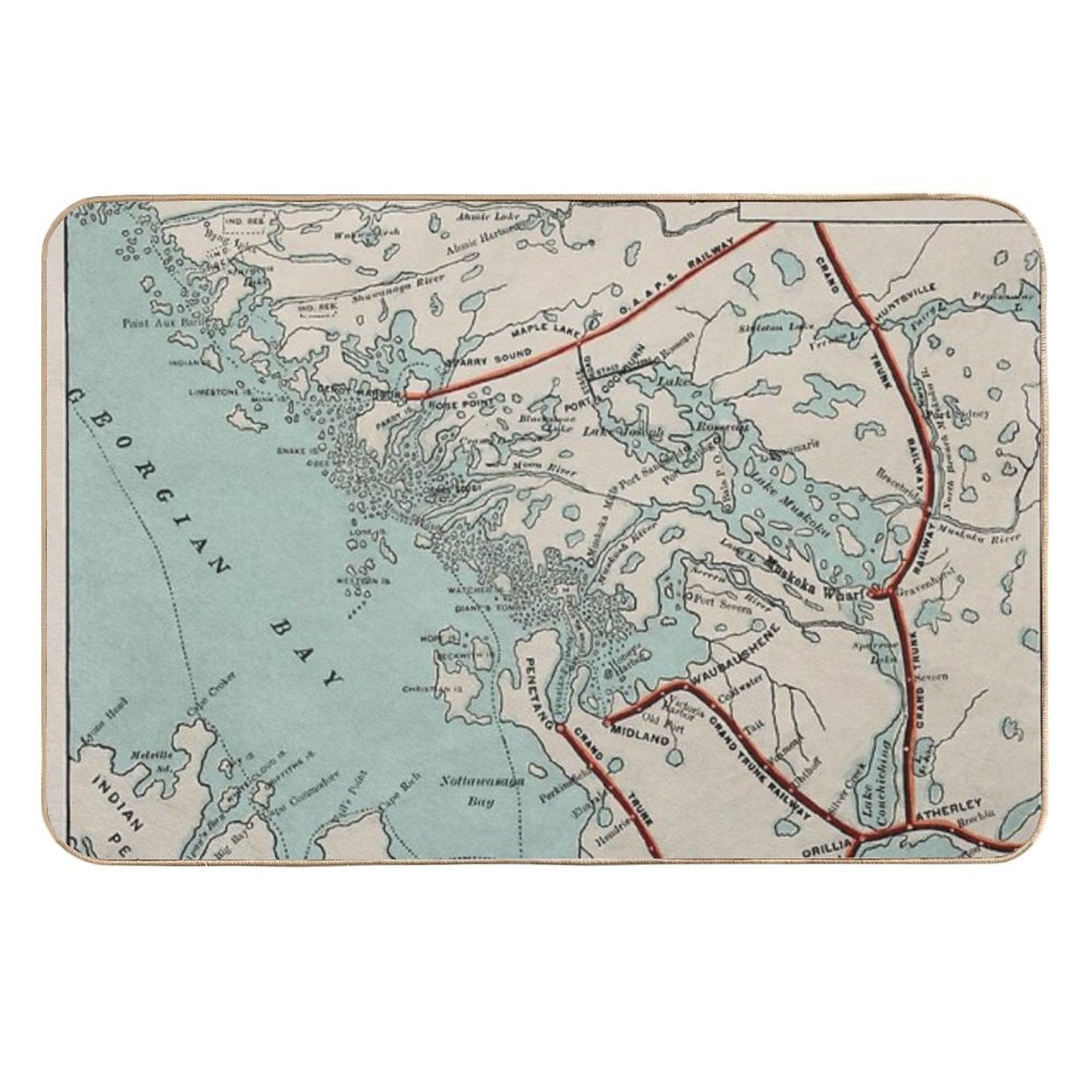Vintage Map of Georgian Bay And Muskoka Lakes  Non-Slip Bath Mat