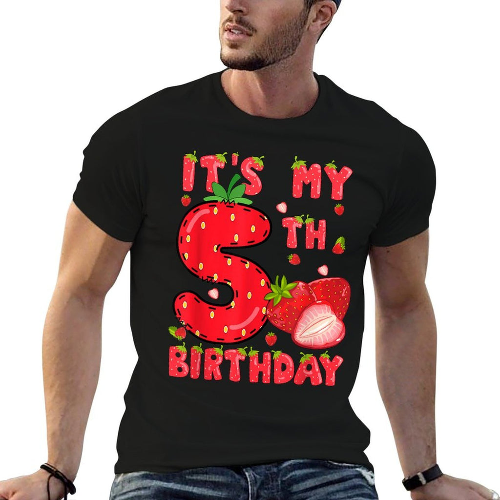 It's My 5th Birthday Strawberry 5 Year Old Birthday Girls  Rolled Sleeves T-Shirt