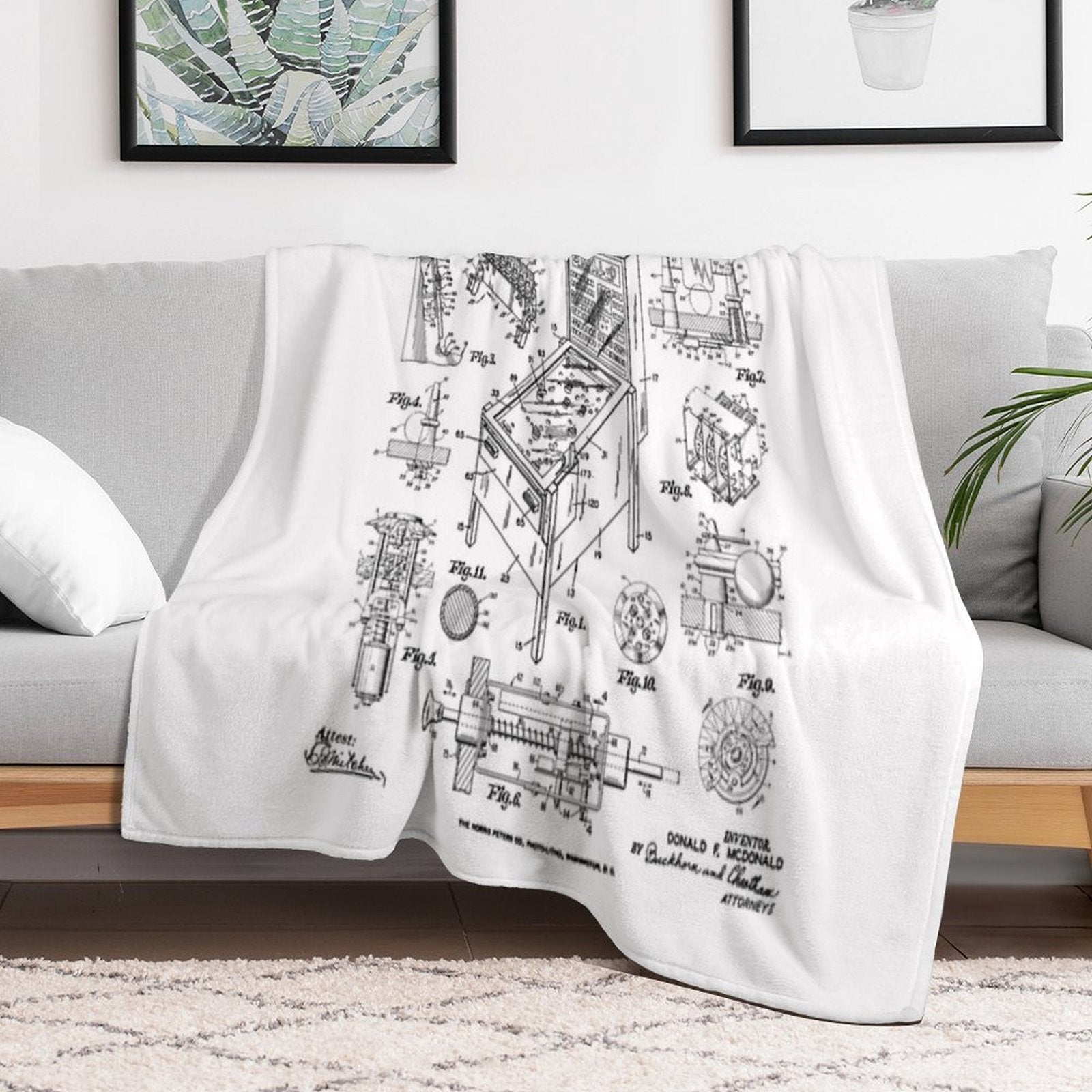 Pinball Arcade Gaming Machine Vintage Gamer Patent Print Premium Throw Blanket