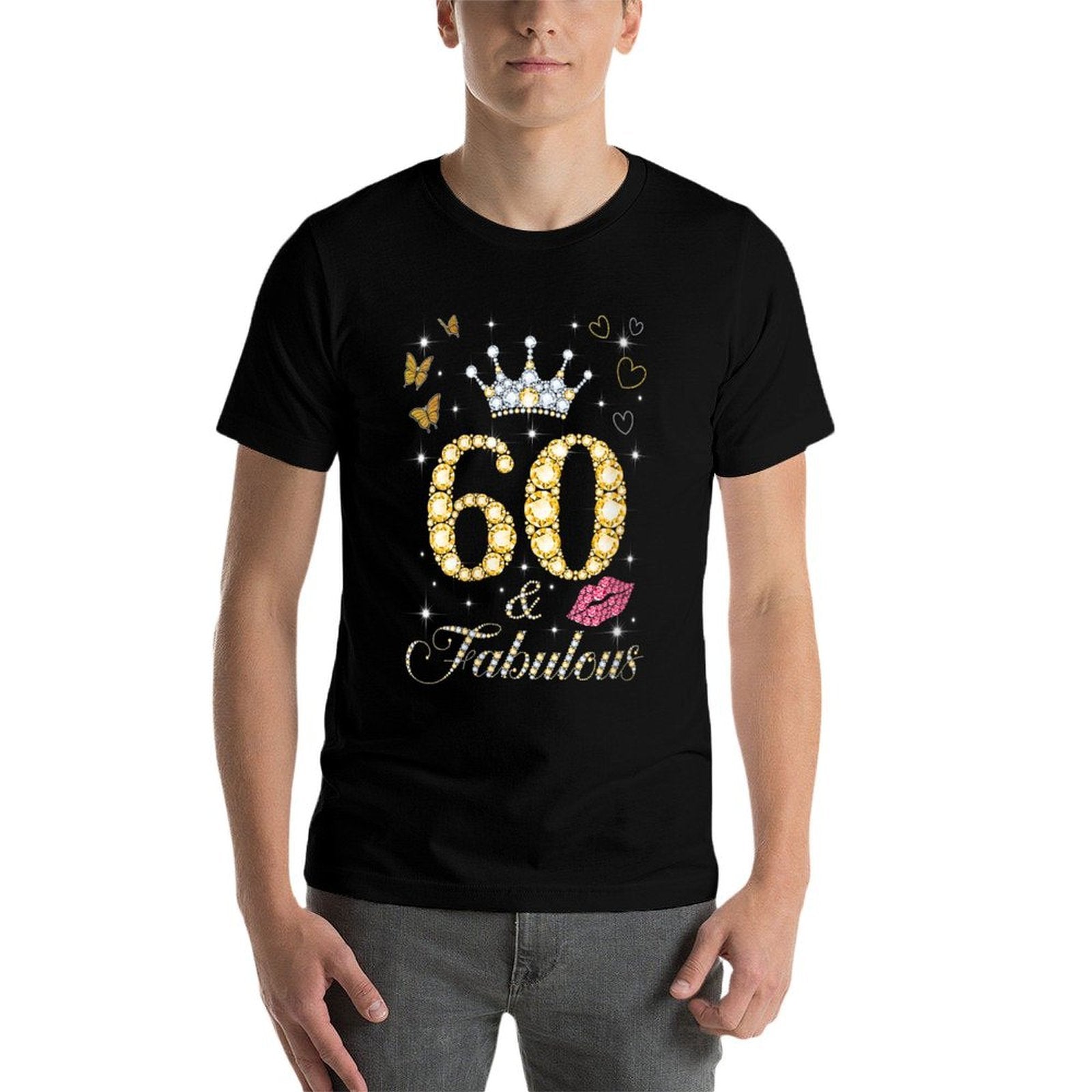 Womens Vintage Happy 60 And Fabulous Crown Heart Lip 60th Birthday  Odor-resistant T-Shirt
