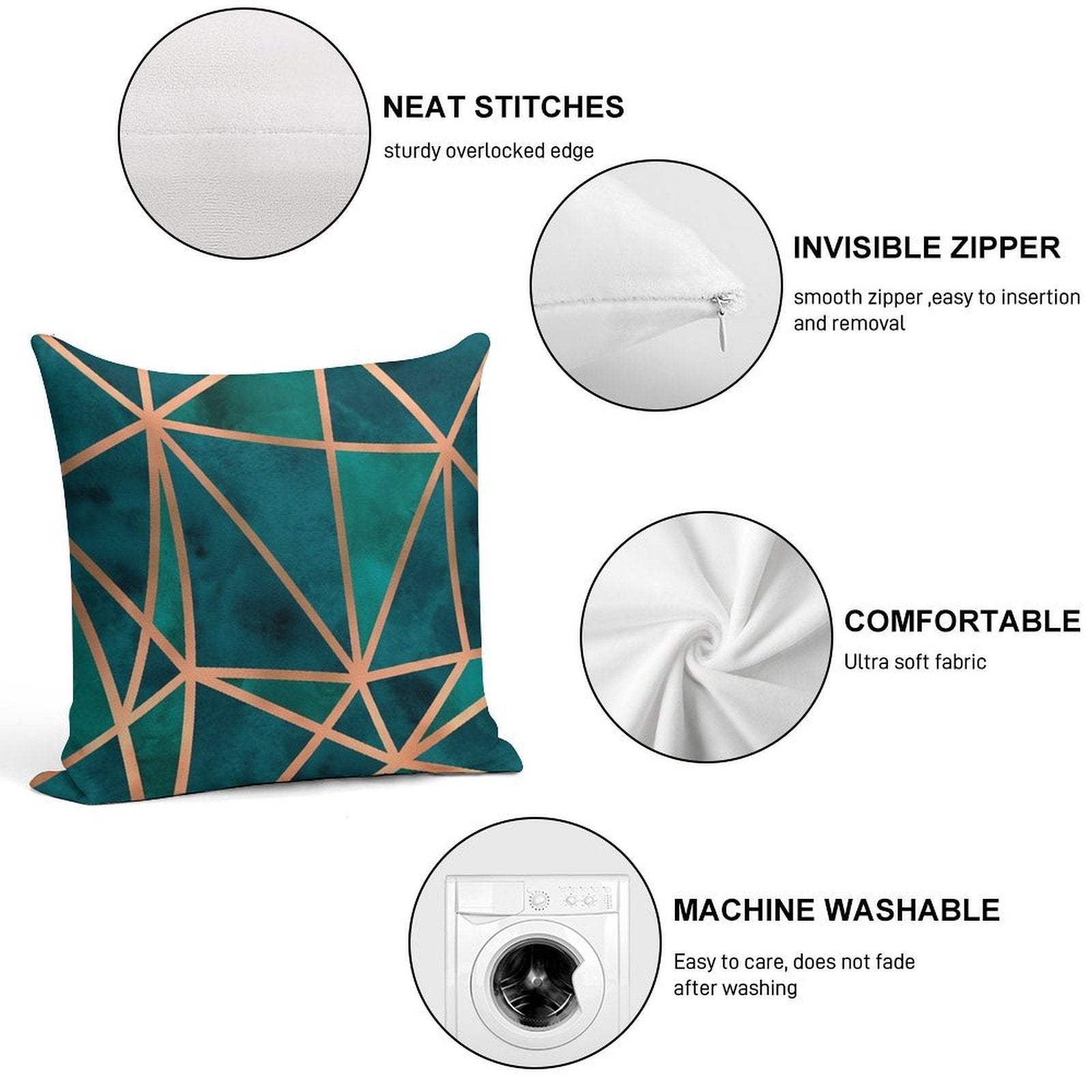 Copper And Emerald Geometric Design Soft Ultra-Soft Texture Throw Pillow