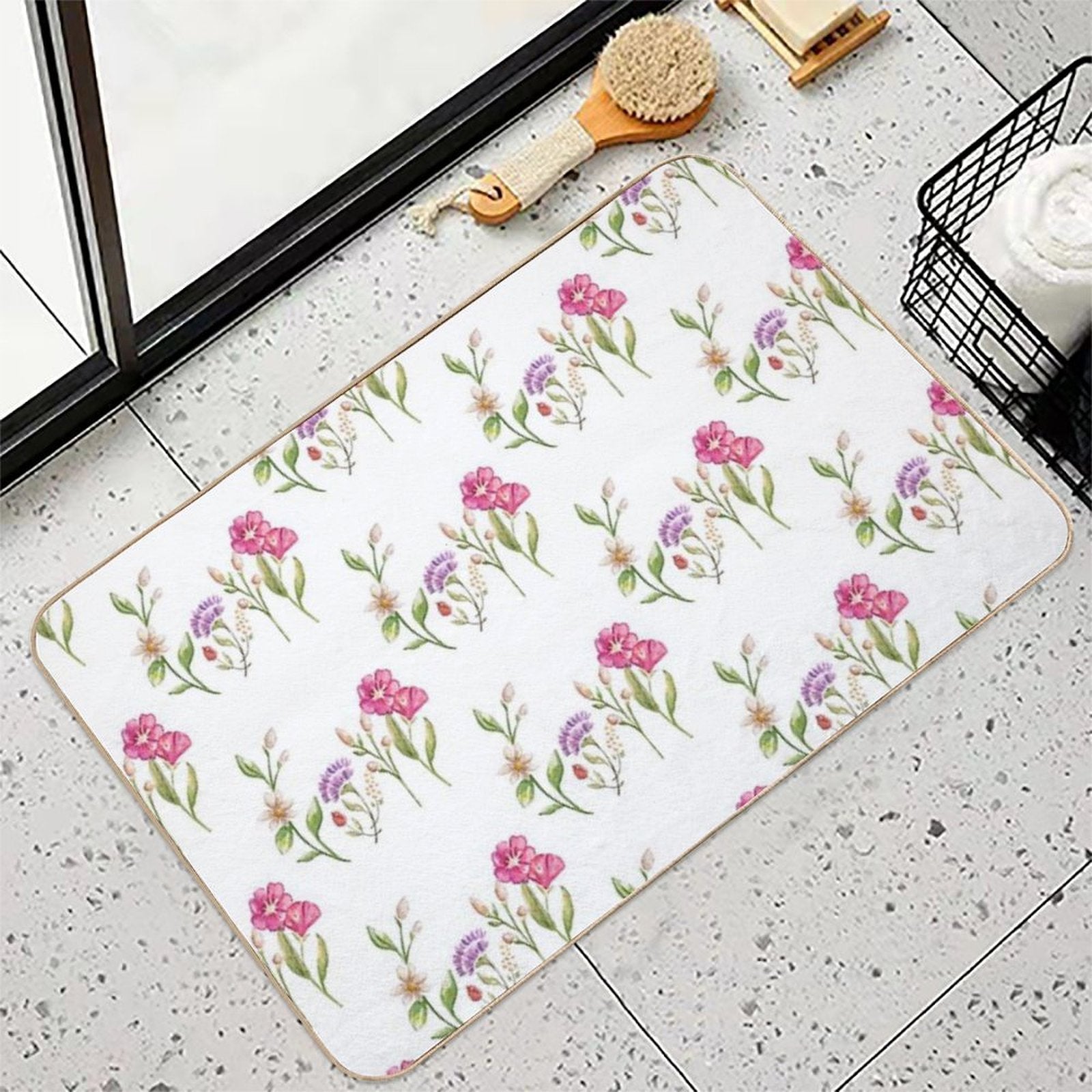 Watercolor Floral Design  Eco-Friendly Bath Mat
