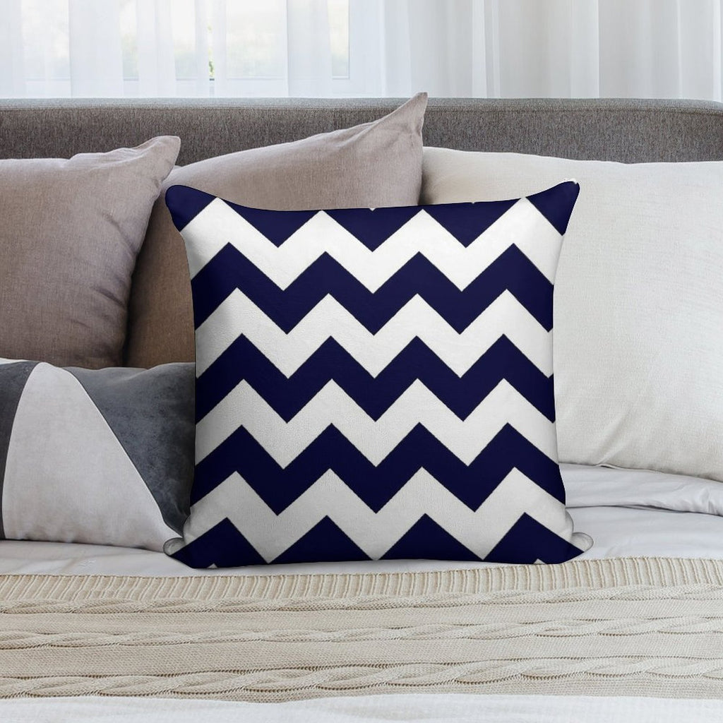 Navy Blue And White Chevron Stripes Soft Home Decor Throw Pillow