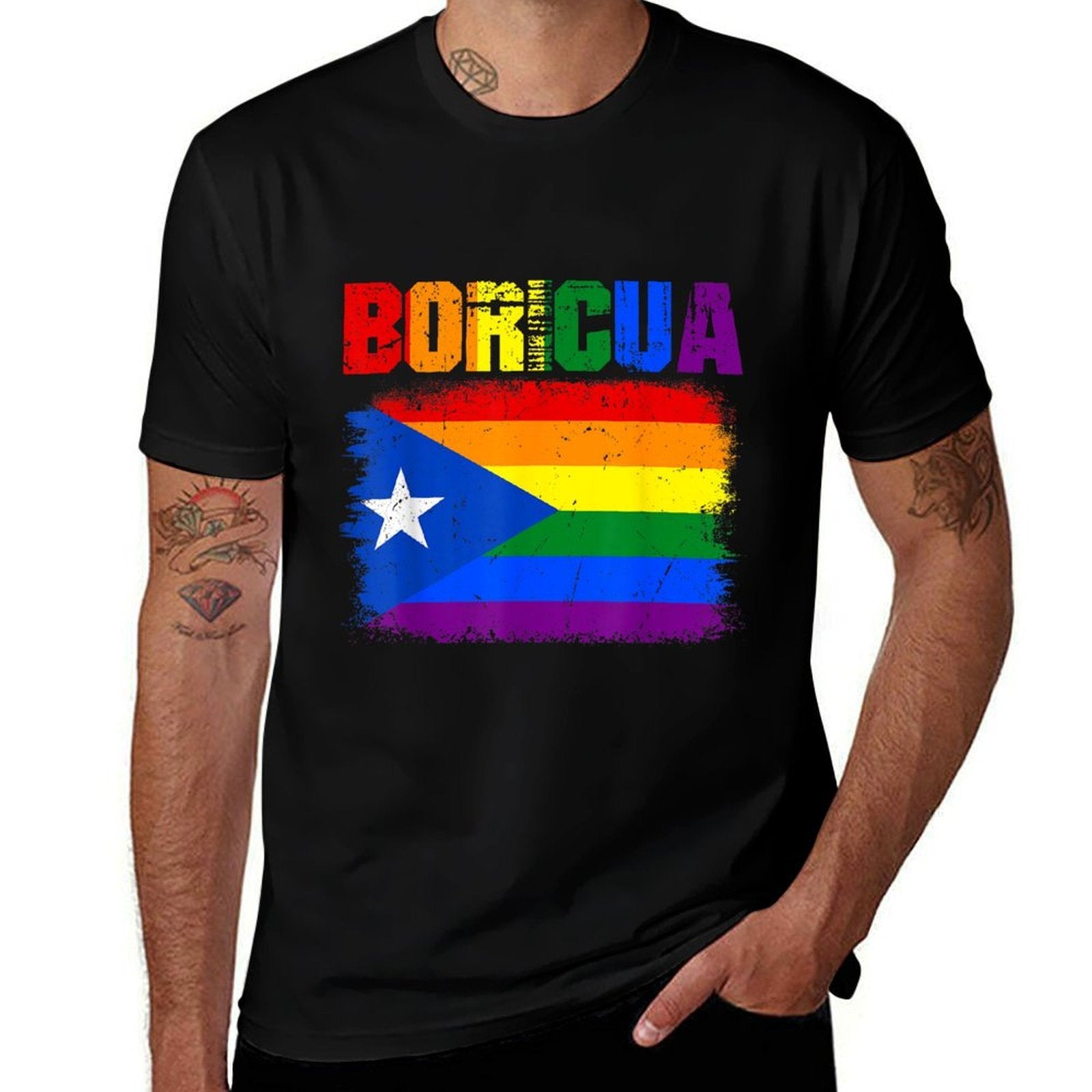 Retro Boricua Gay LGBTQ Pride Ally Puerto Rican Rainbow Comfortable T-Shirt