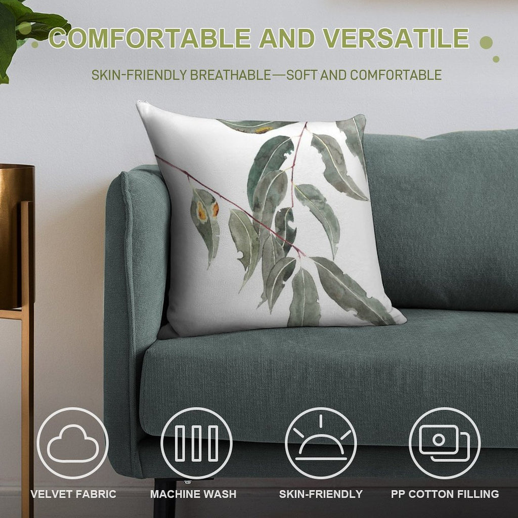 Gum Leaves Watercolour Australian Native Soft Decorative Cover Throw Pillow