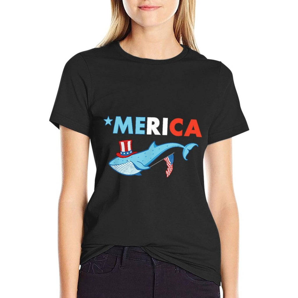 July 4th Whale, Patriotic Ocean Animal Gift  Wrinkle-resistant T-Shirt