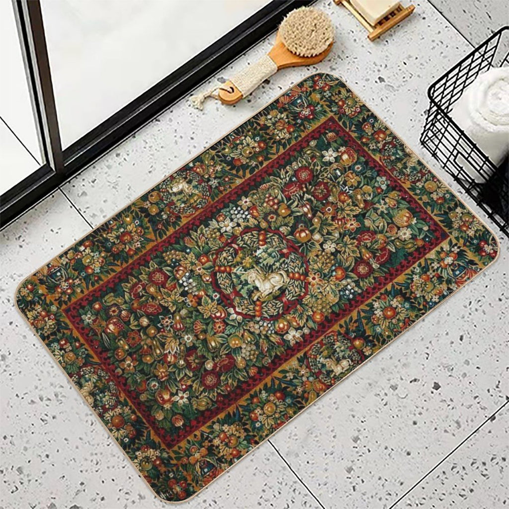 Medieval Unicorn Floral Tapestry  Absorbent Bath Mat
