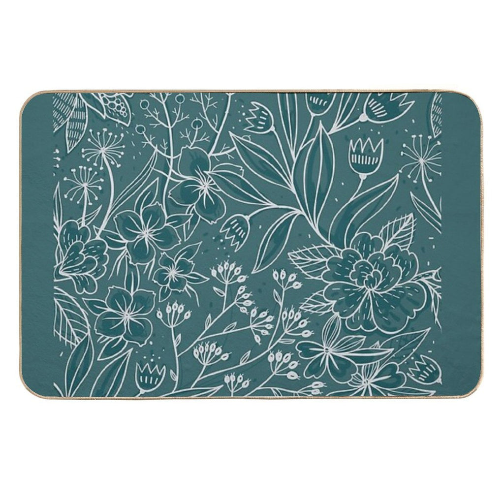 Vintage Rich Duck Egg Blue And White Floral Print  Easy Maintenance Bath Mat