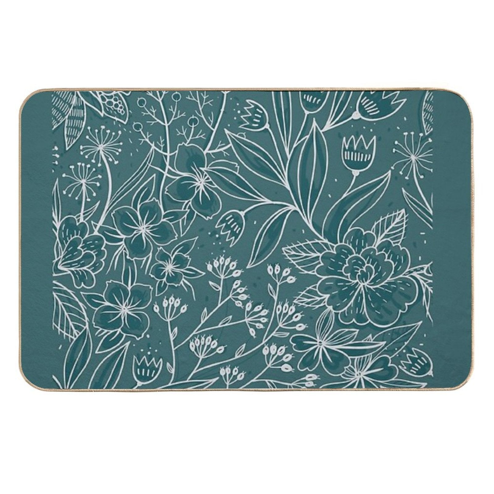 Vintage Rich Duck Egg Blue And White Floral Print  Easy Maintenance Bath Mat