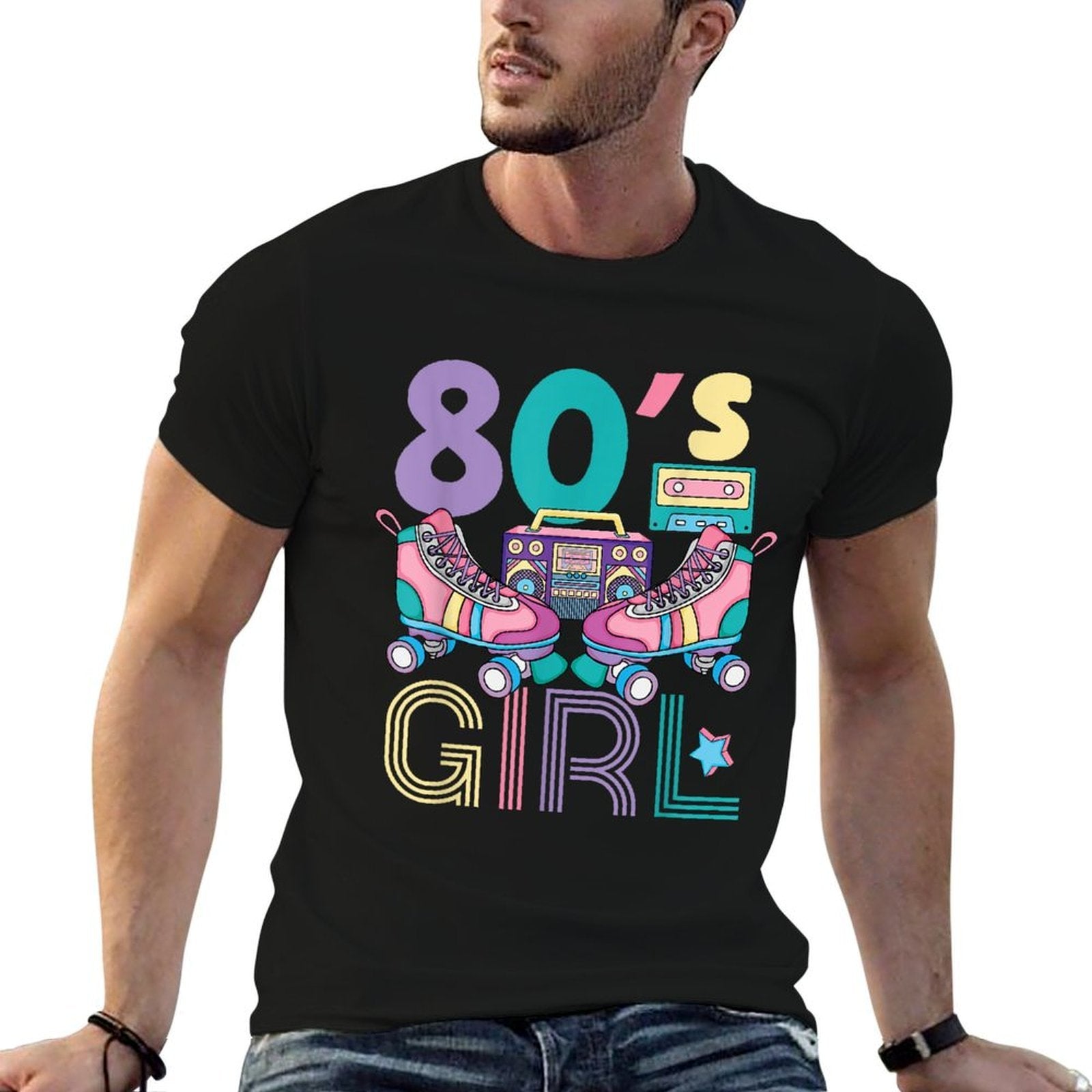 Vibrant 80s Girl Retro Roller Skates Throwback Vibe Womens  Eco-friendly Material T-Shirt