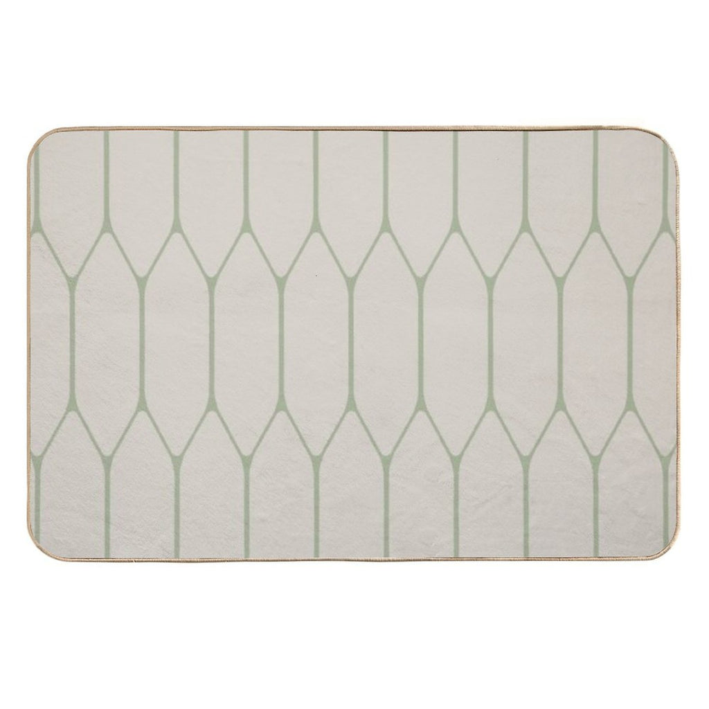 Long Honeycomb Minimalist Geometric Pattern in Beige And Sage Durable Bath Mat