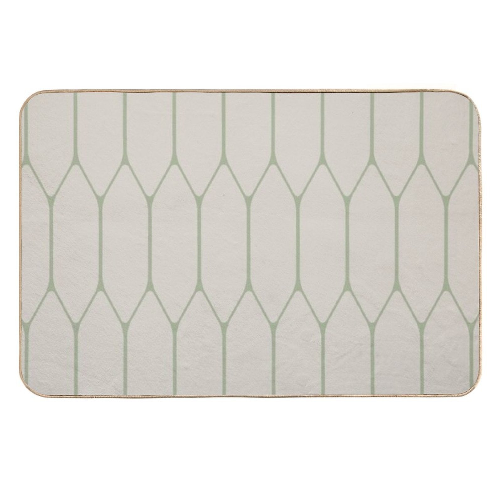 Long Honeycomb Minimalist Geometric Pattern in Beige And Sage Durable Bath Mat