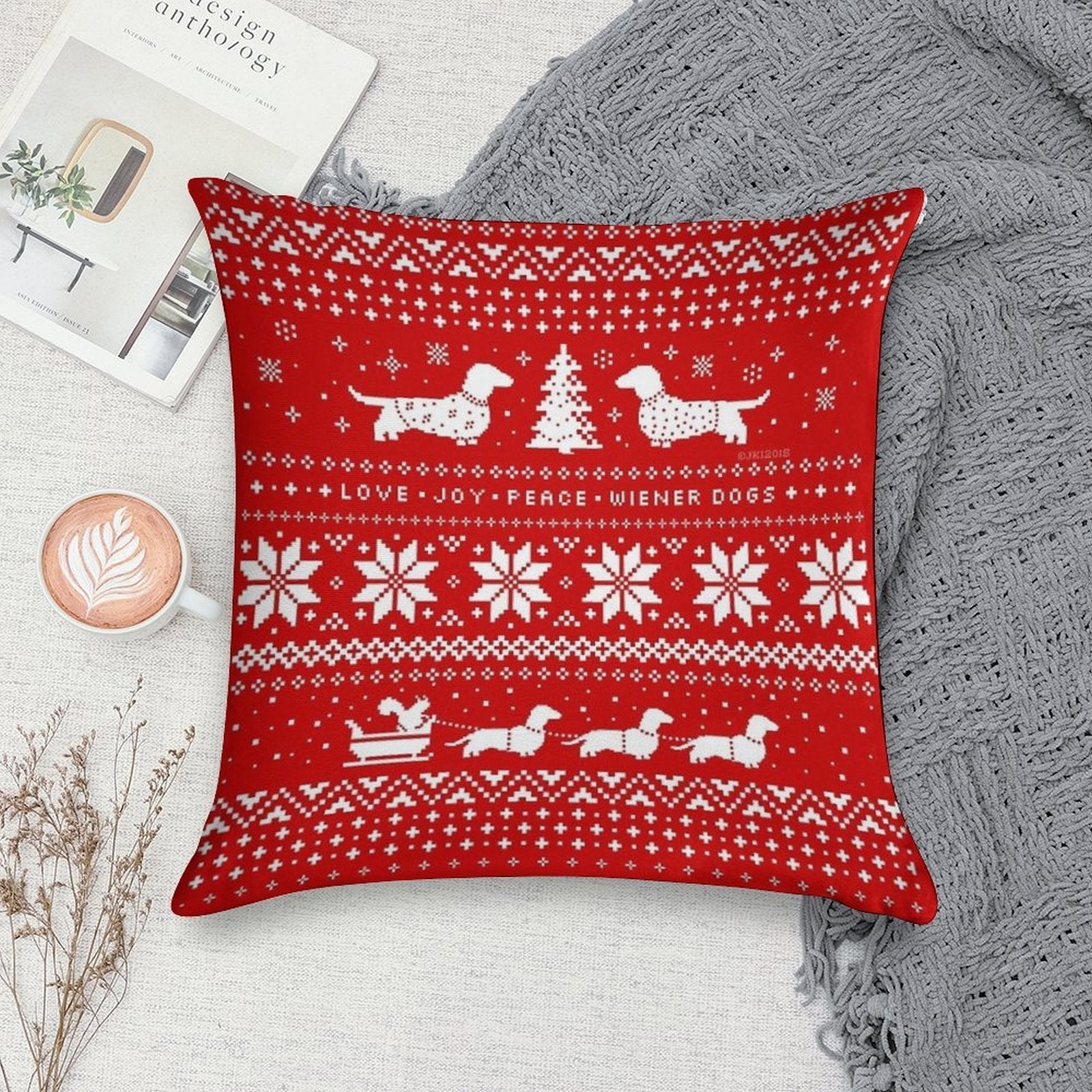Dachshunds Christmas Sweater Pattern Soft Shrink-Resistant Throw Pillow