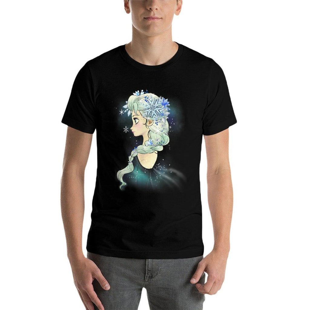 Disney Frozen Elsa Ice Queen Watercolor Snowflake Poster  Rolled Sleeves T-Shirt