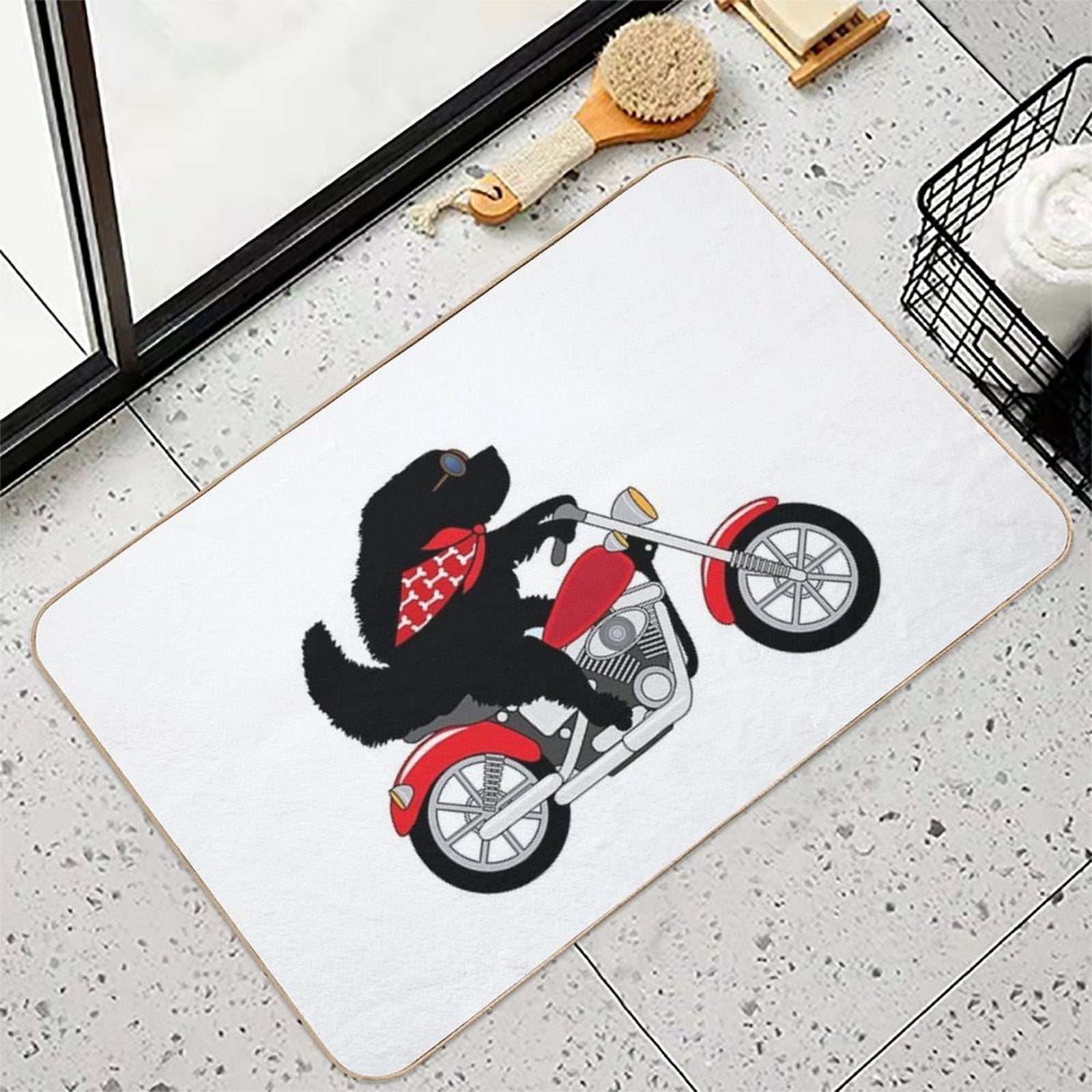 Just A Newfie Riding A Motorcycle  Easy Maintenance Bath Mat