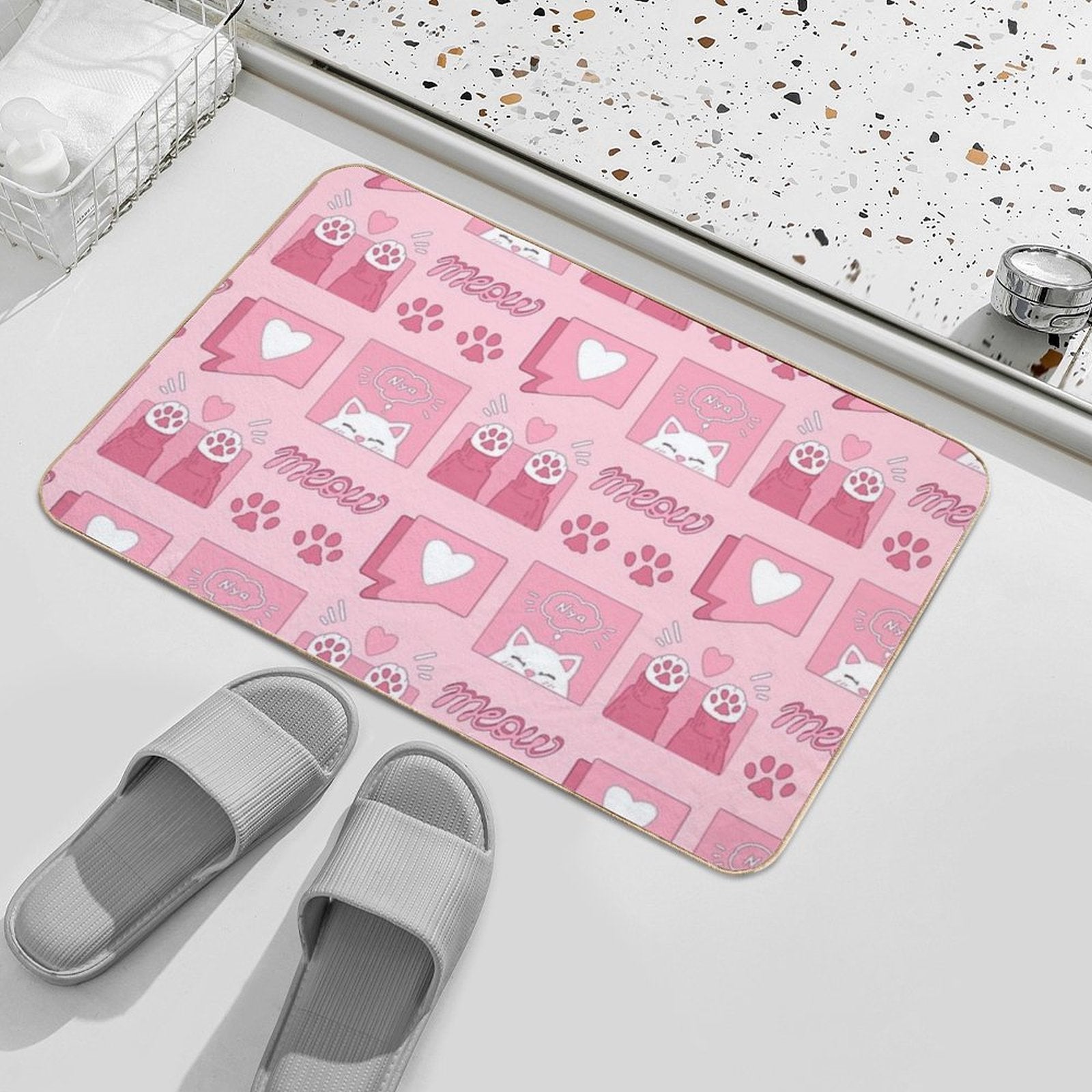 Cute Pink Cat Paws And Love  Odorless Bath Mat