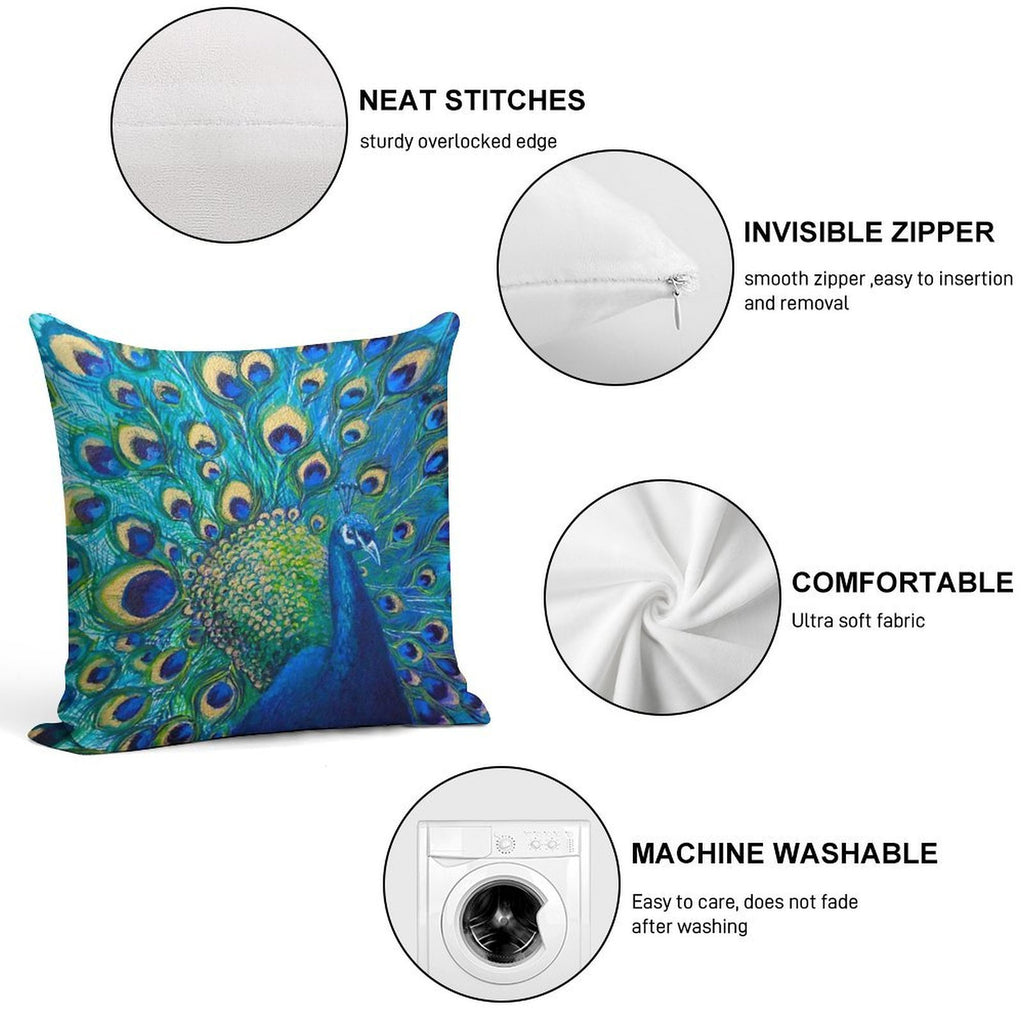 Beautiful Painted Peacock in Its Full Glory Soft Short Plush Fabric Throw Pillow