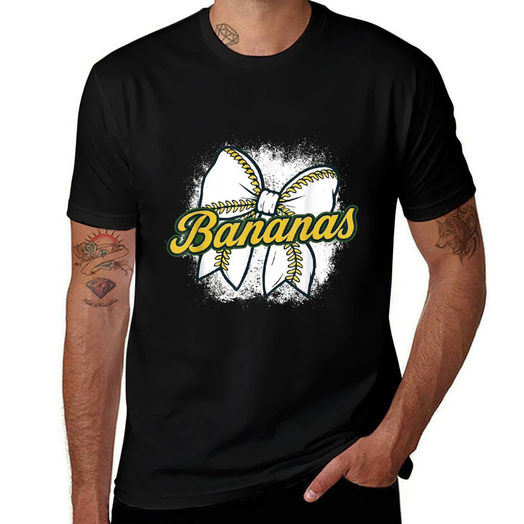 Retro Bananas Last Name Gifts Coquette Bow Women Girls Kids  Ribbed Collar T-Shirt