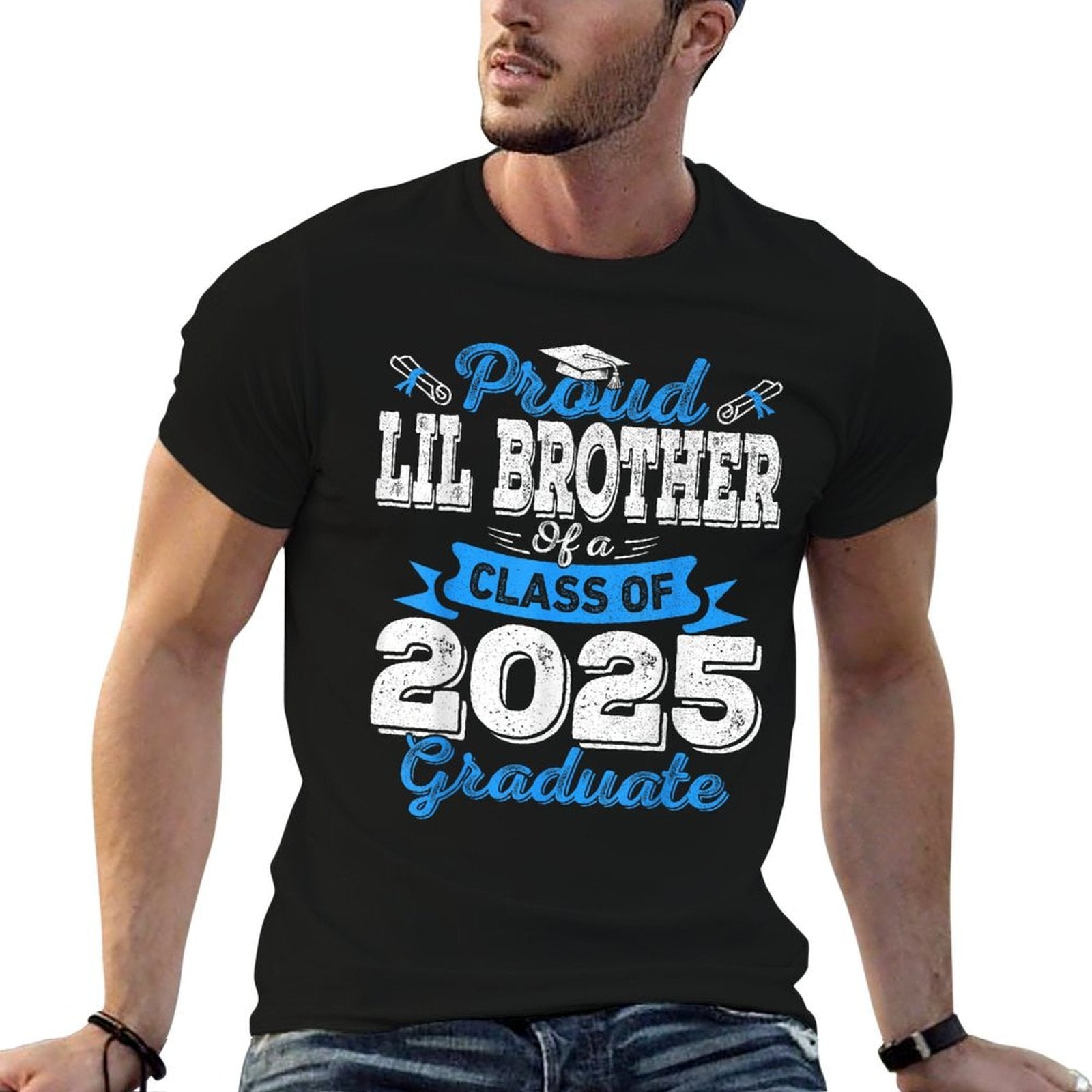Lil Brother 2025 Graduation Proud Lil Brother Class of 2025  Heathered Texture T-Shirt
