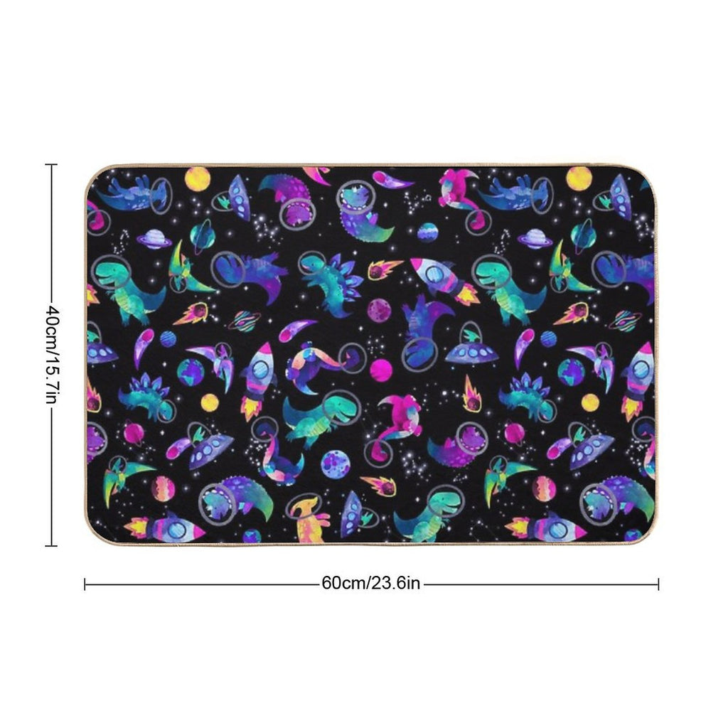 Space Dinosaur Astronauts Watercolor Pink Purple Pattern  Pet-Safe Bath Mat