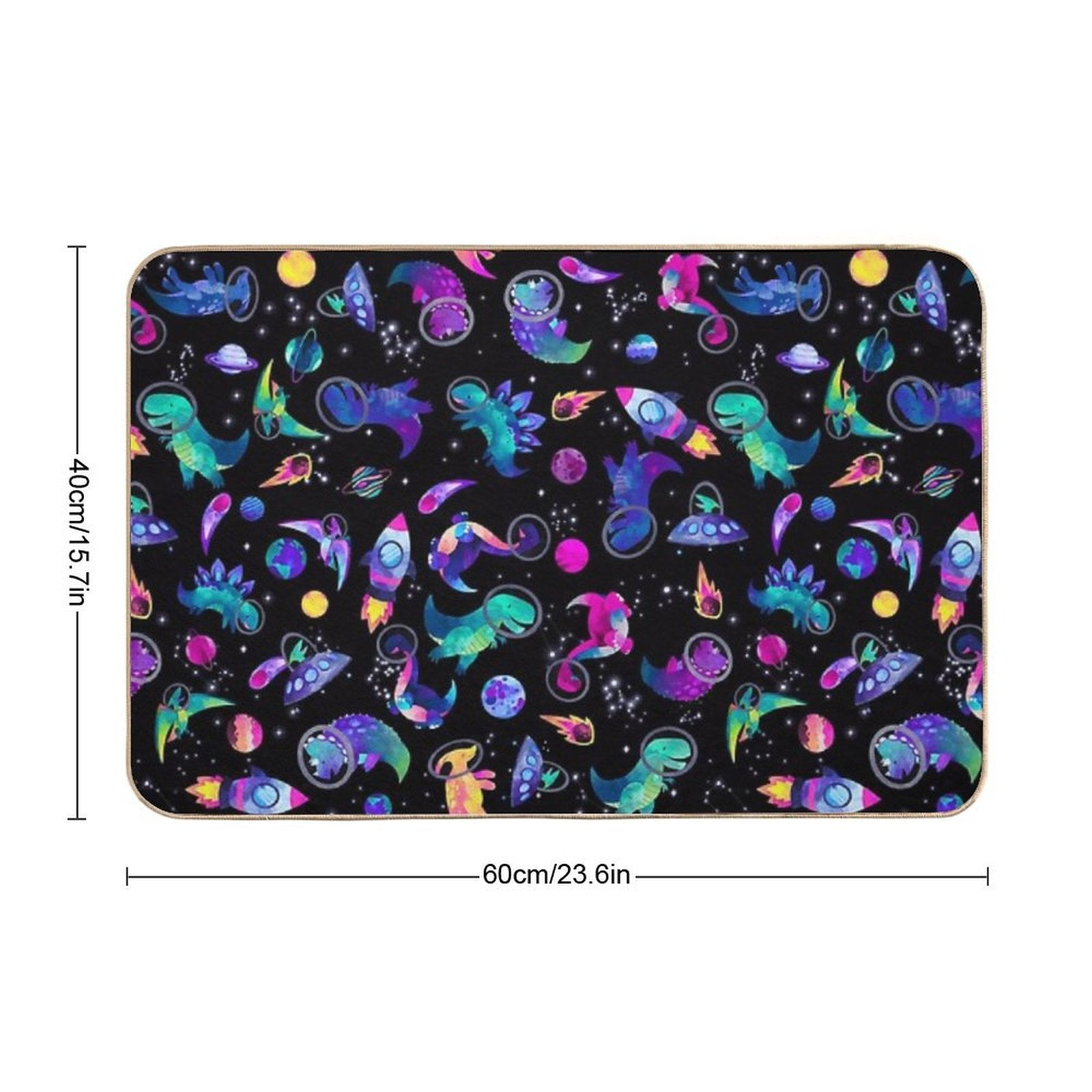 Space Dinosaur Astronauts Watercolor Pink Purple Pattern  Pet-Safe Bath Mat