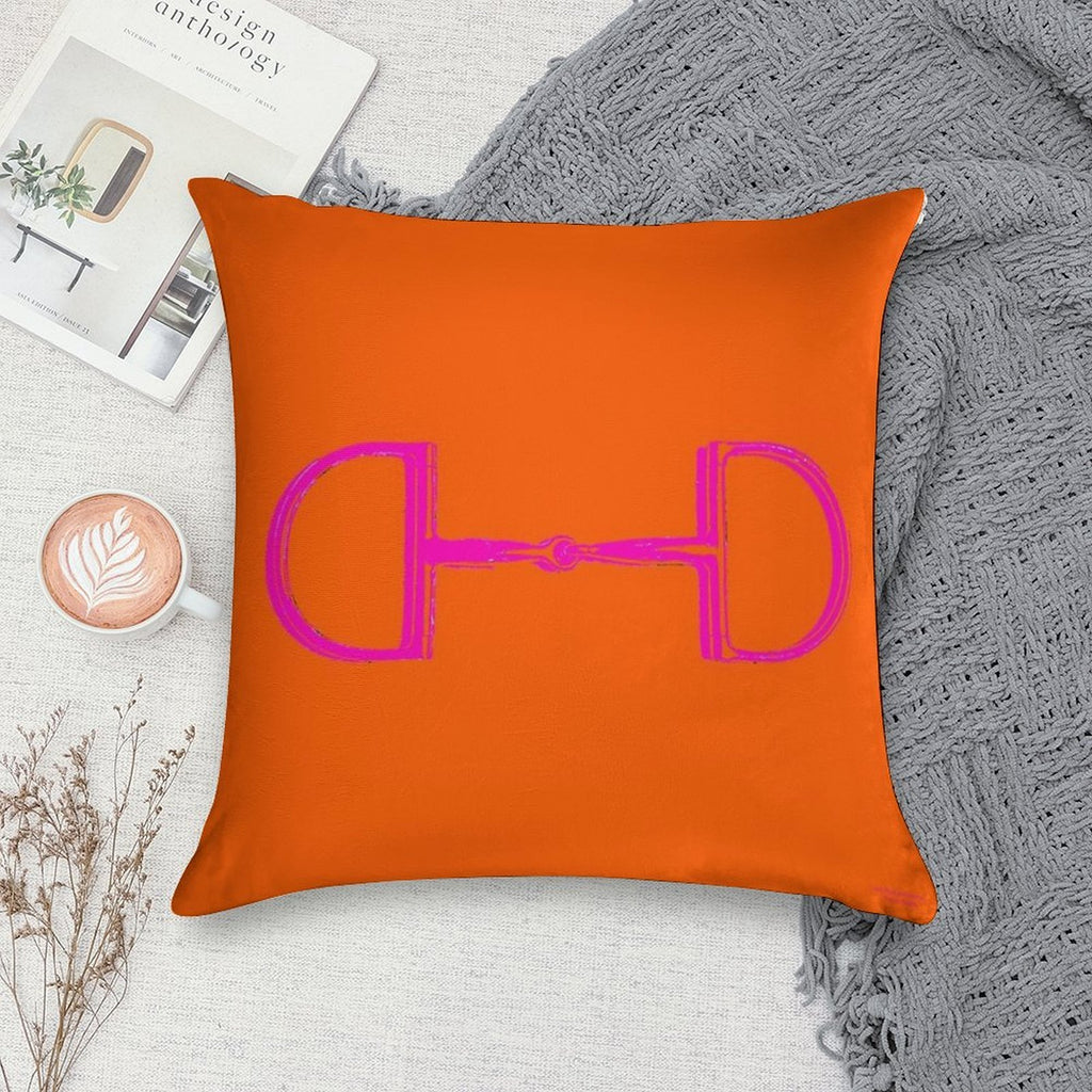 Snaffle Bit Pillow Neon Orange & Pink Soft Short Plush Fabric Throw Pillow