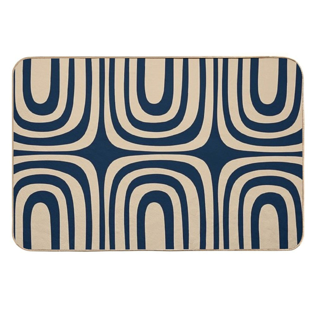 Midcentury Modern Confaab Abstract Pattern in Mid Mod Navy Blue And Beige  Stain-Proof Bath Mat
