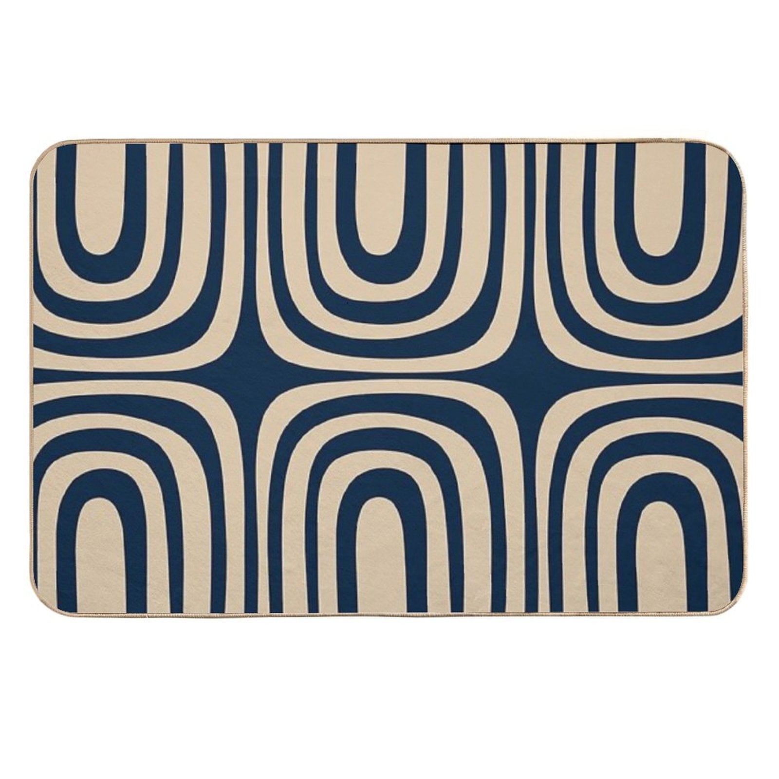 Midcentury Modern Confaab Abstract Pattern in Mid Mod Navy Blue And Beige  Stain-Proof Bath Mat