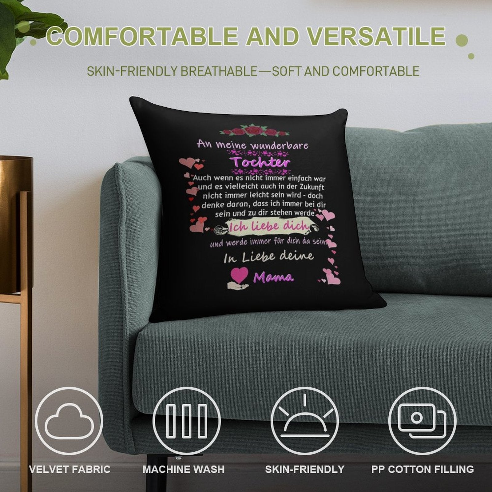 Wonderful Daughter-mother Saying Soft Decorative Cover Throw Pillow