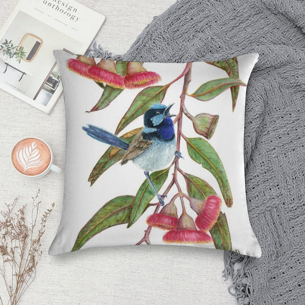 Splendid Fairywren in Silver Princess Soft Short Plush Fabric Throw Pillow