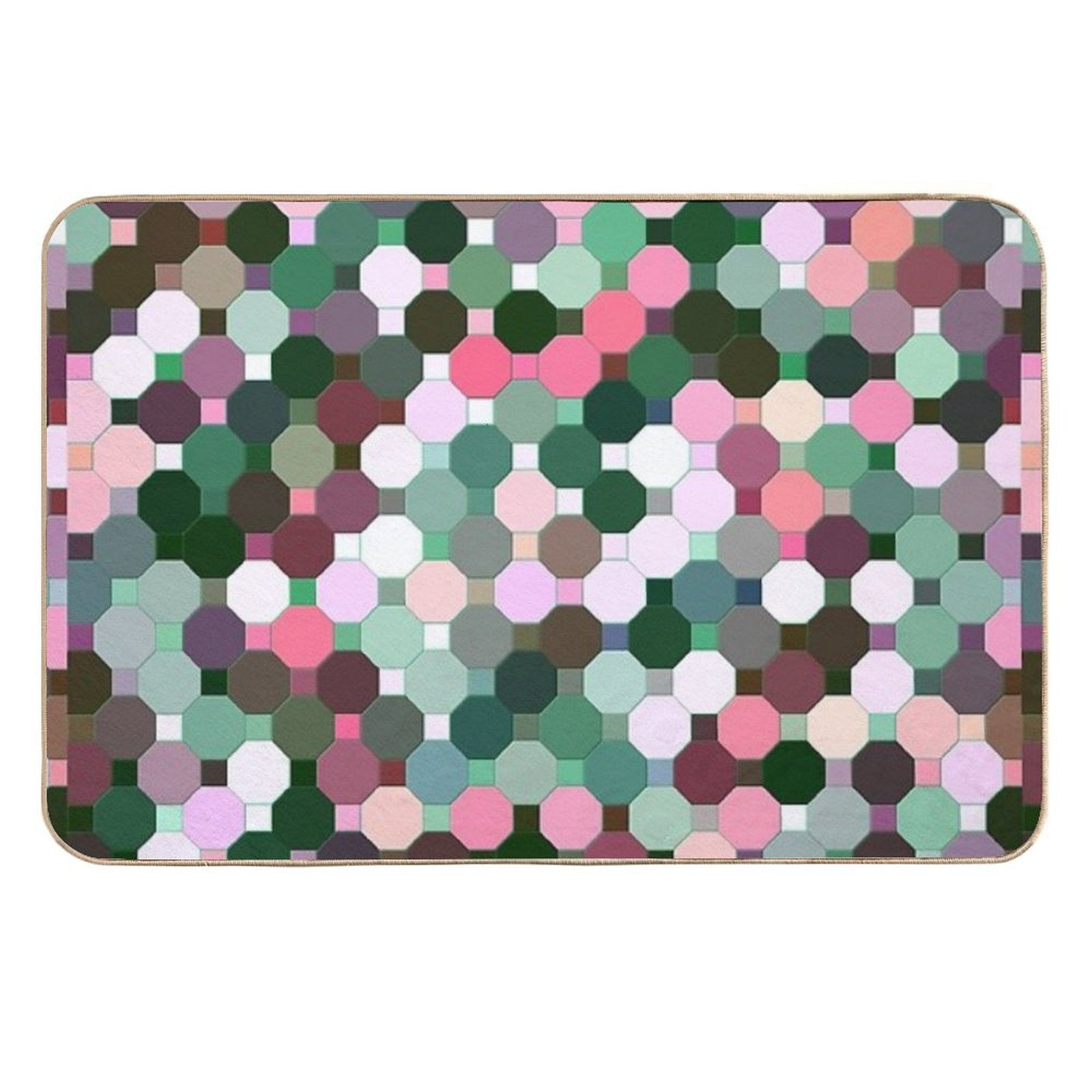 Abstract Green, Pink, Purple And White Octagons  Rapid-Drying Bath Mat