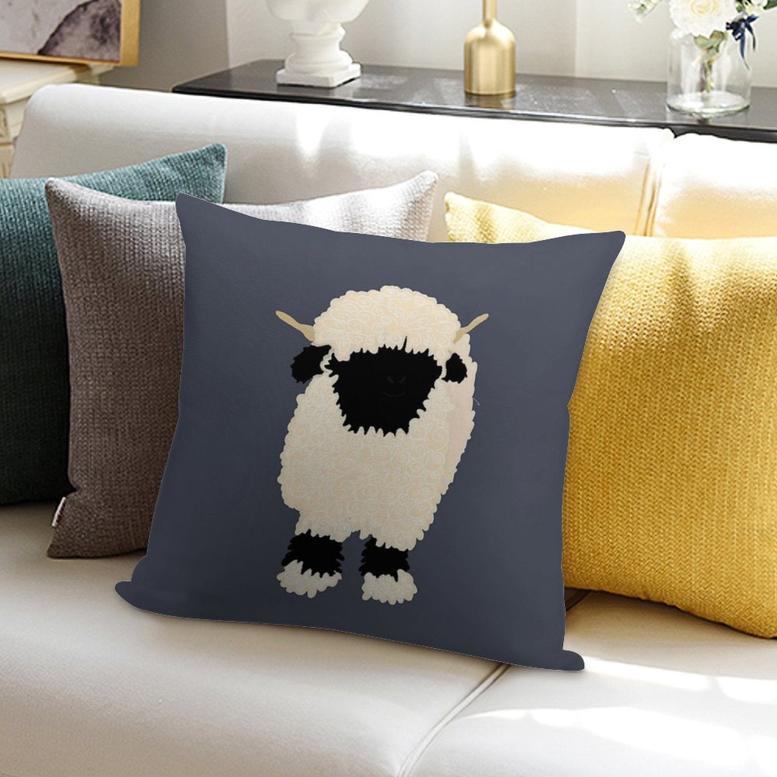 Black Nose Valais Sheep Soft Luxury Feel Throw Pillow