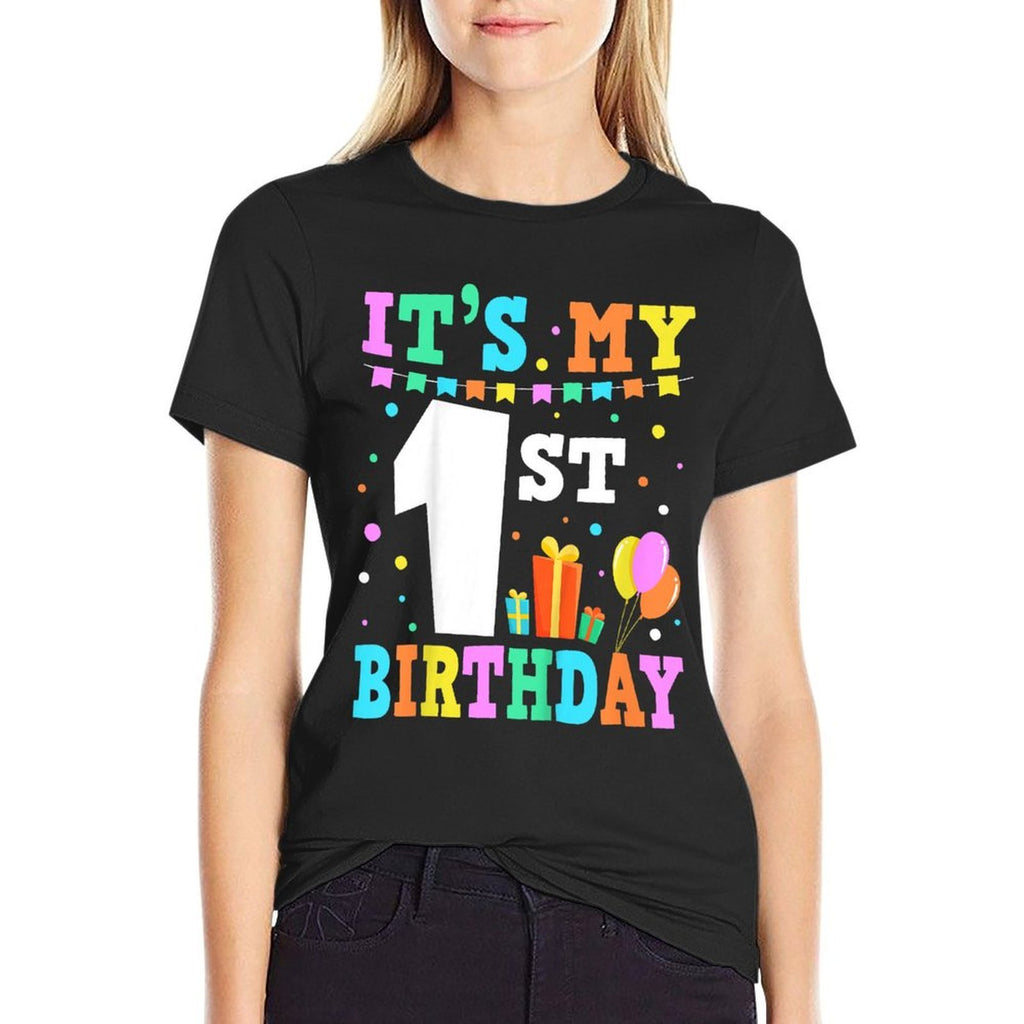 Kids It's My 1st Birthday One 1 Year Happy Birthday Boys & Girl  Ribbed Collar T-Shirt