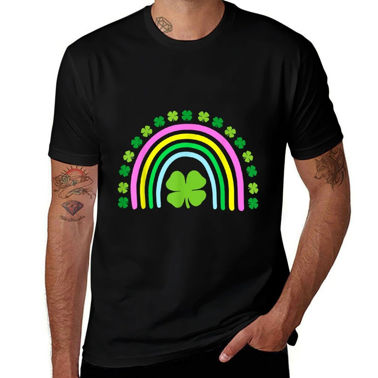 Green Four Leaf Clover Rainbow St Patricks Day  Versatile T-Shirt