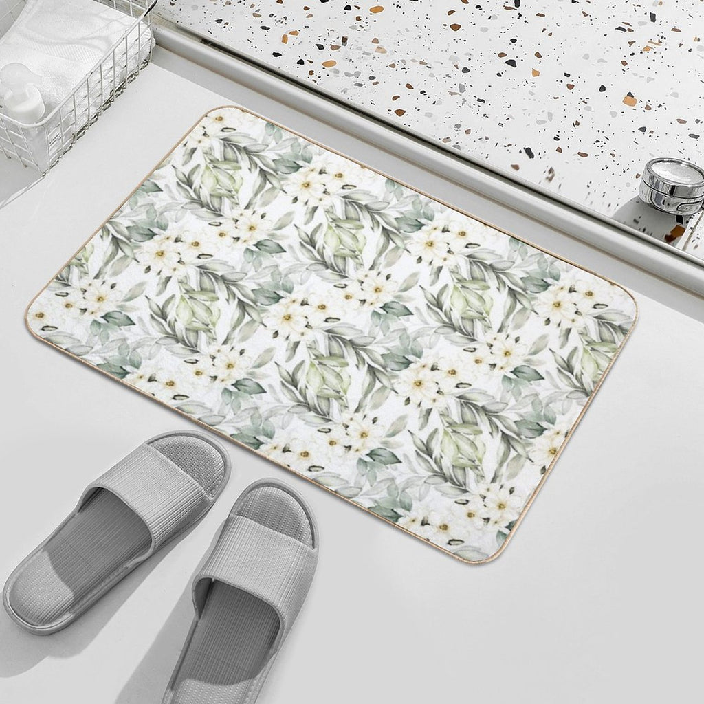 Green Leaves And Flower Blossom Pattern  Fade-Resistant Bath Mat