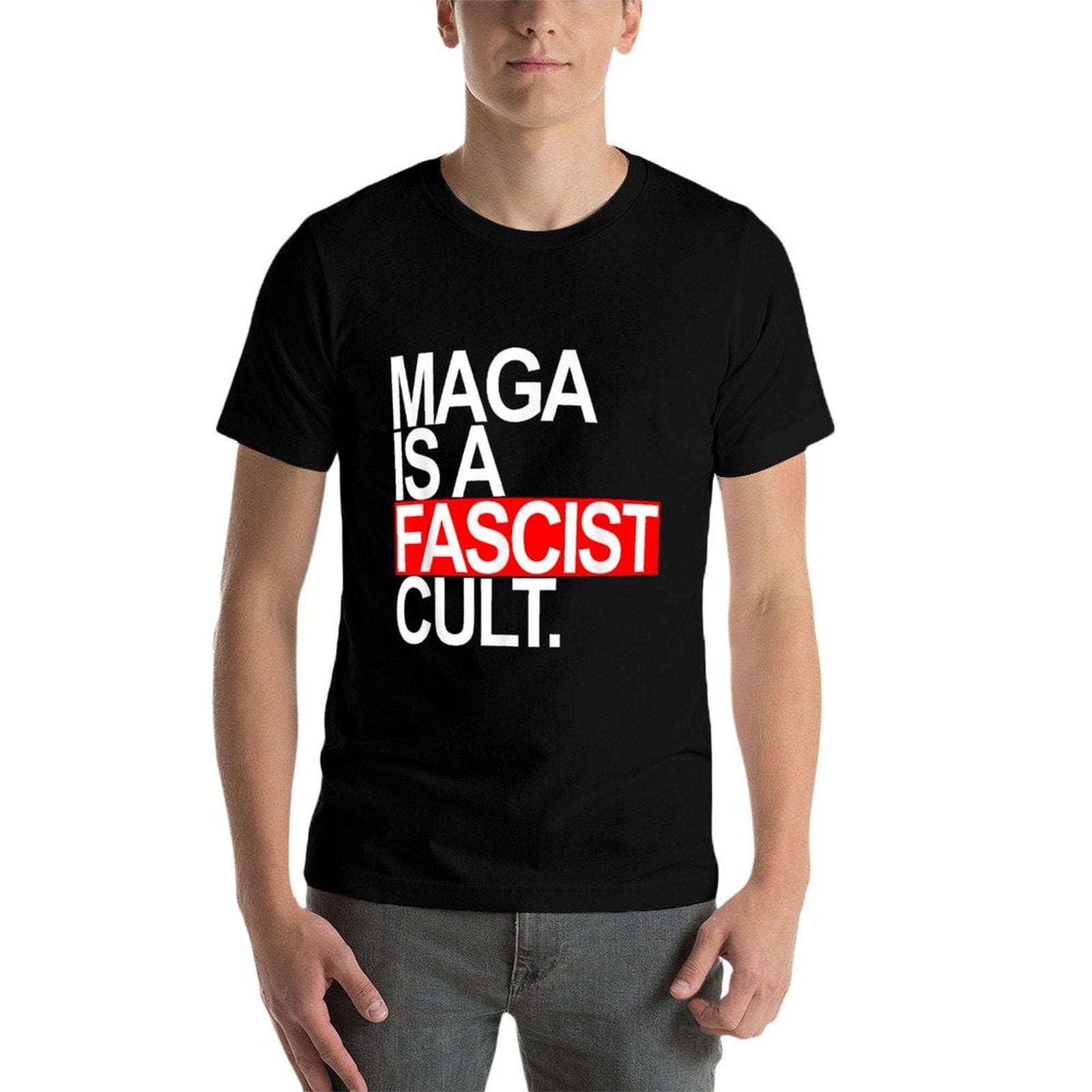MAGA IS A FASCIST CULT - Stand Against Fascism (red)  Rolled Sleeves T-Shirt