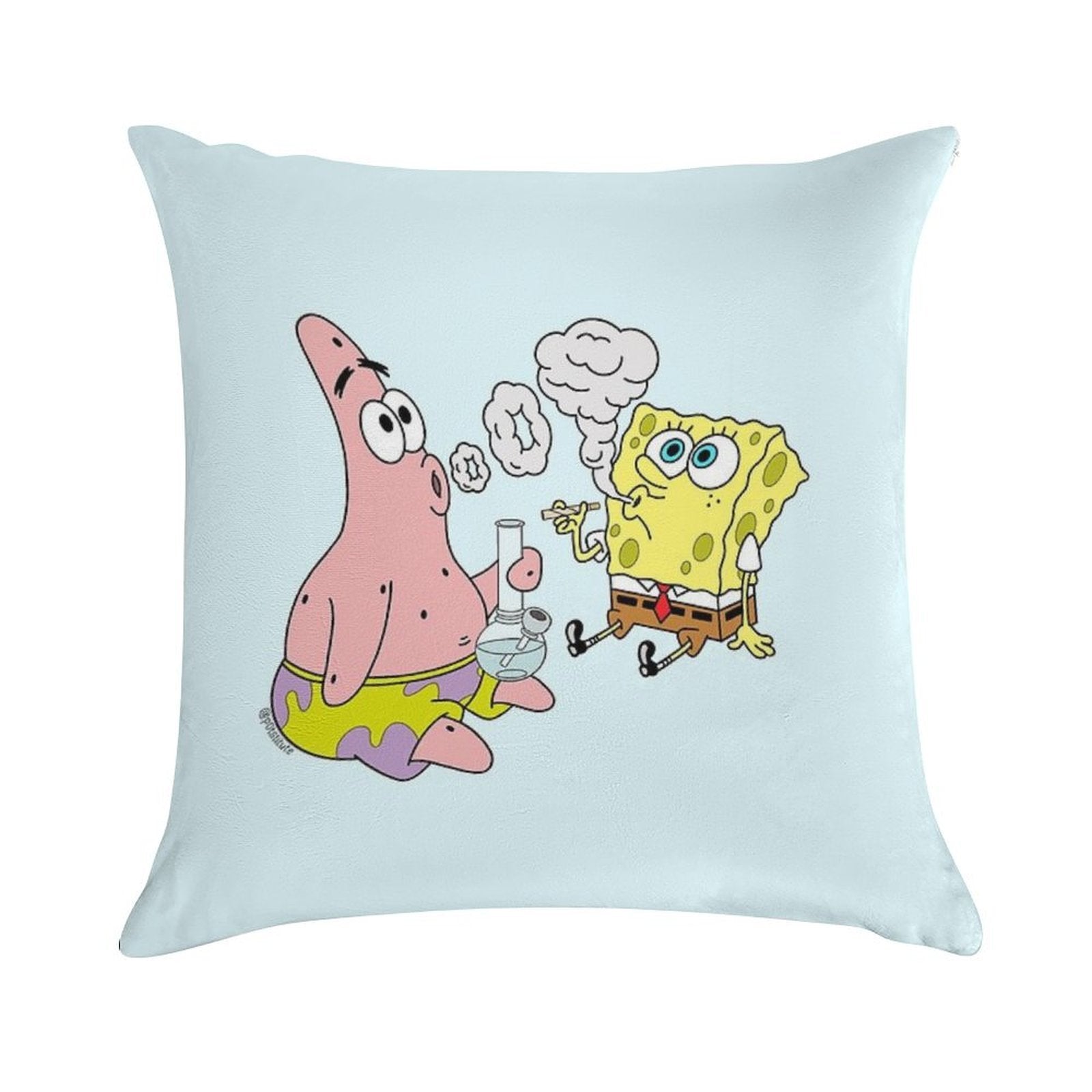 Spongebob And Patrick Smoking Weed Cannabis Cartoon Art Soft Hidden Zipper Throw Pillow