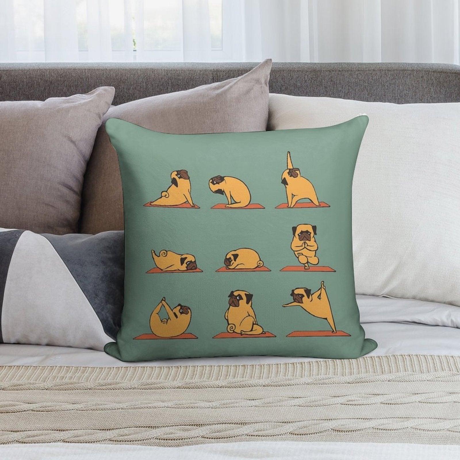 Pug Yoga Soft Easy Maintenance Throw Pillow
