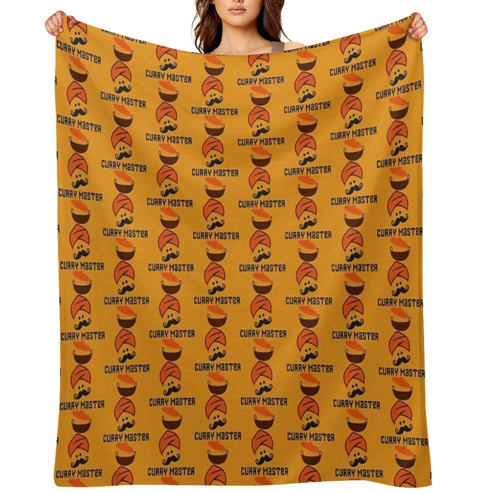 Curry Master Indian Chef Turban And Moustache Shrink-resistant Throw Blanket