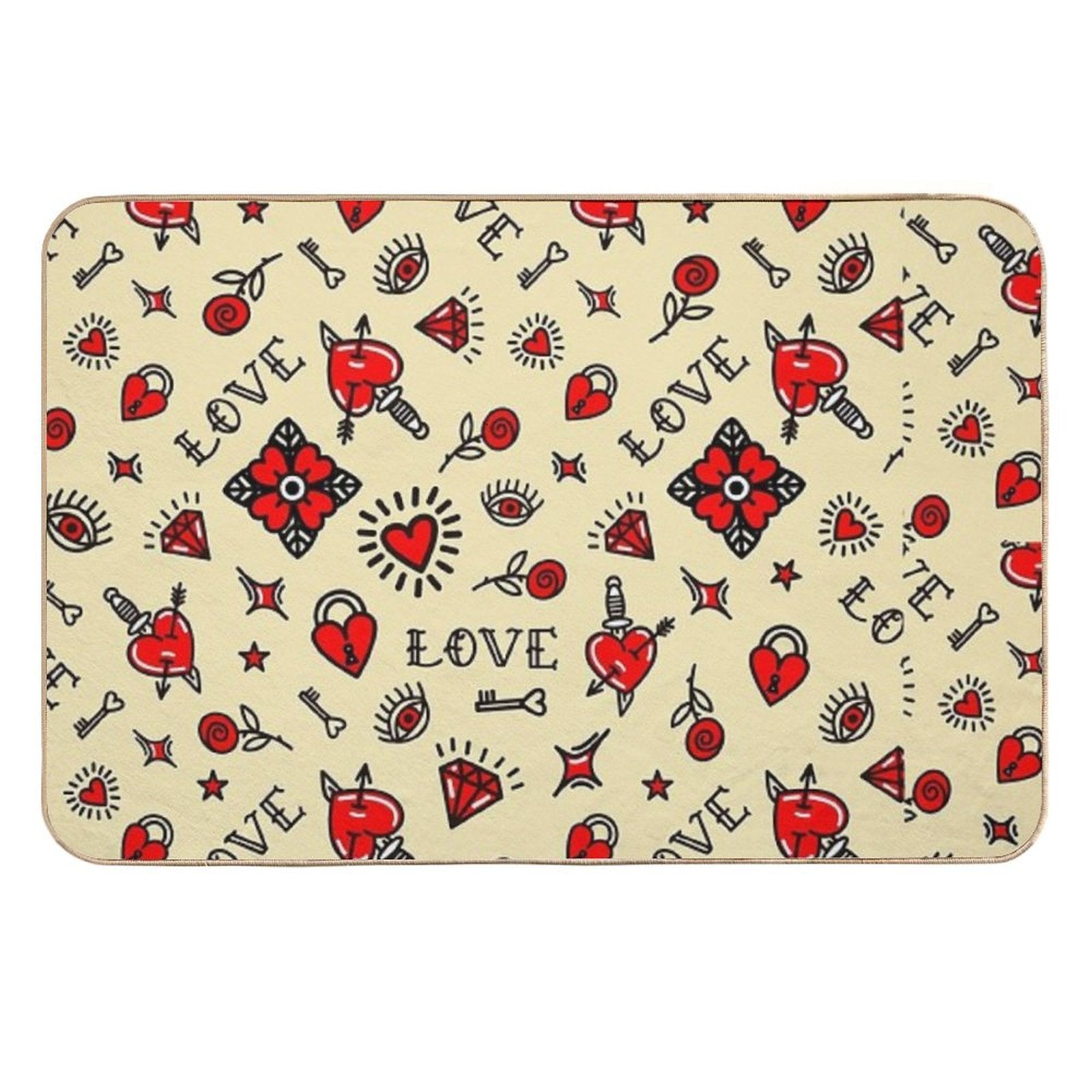 Old School Pattern, Tattoo, American Traditional, Flash, Vintage, Sailor, Ink, Rose,  Easy Maintenance Bath Mat