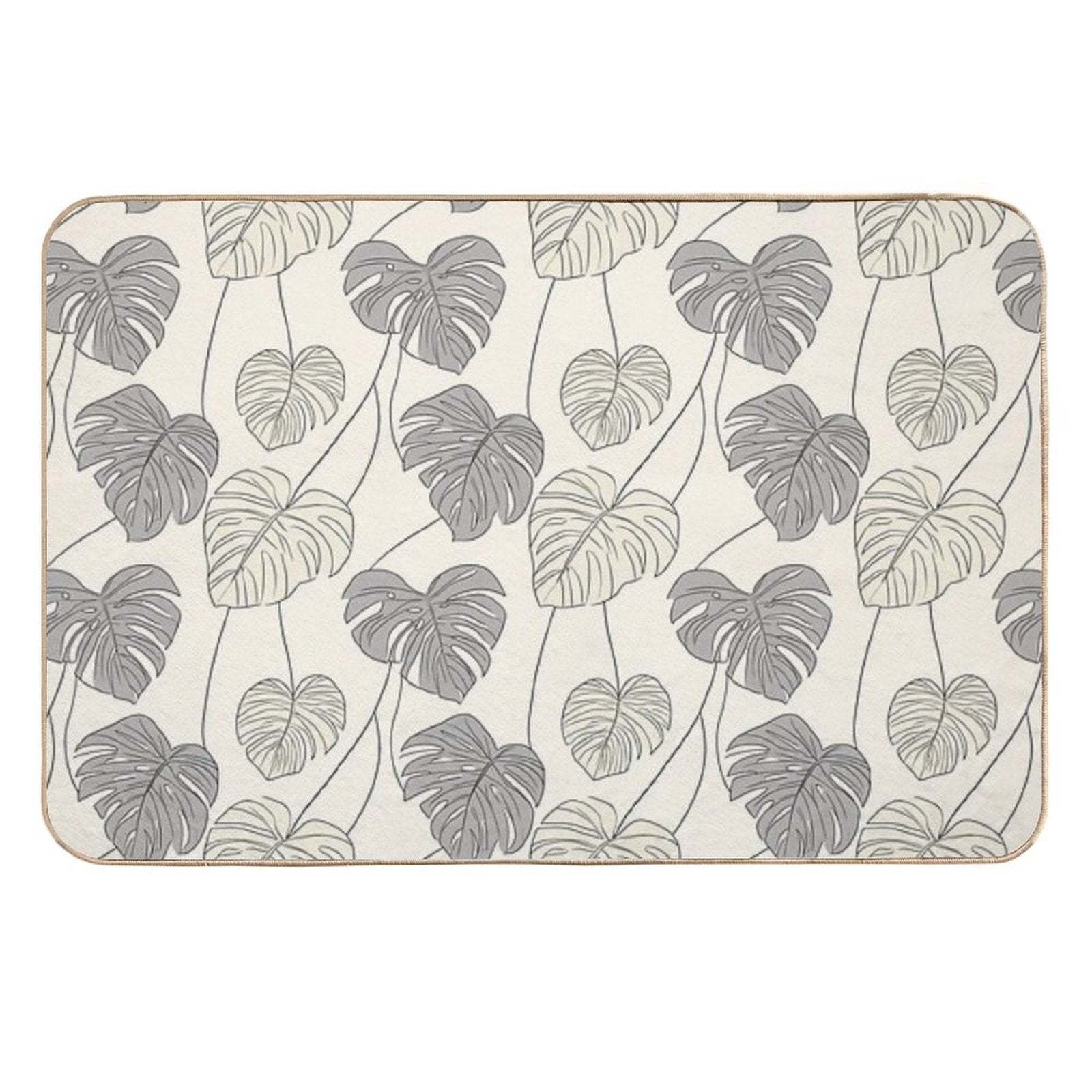 Tropical Monstera Leaves with Thin Black Outlines  Non-Slip Bath Mat