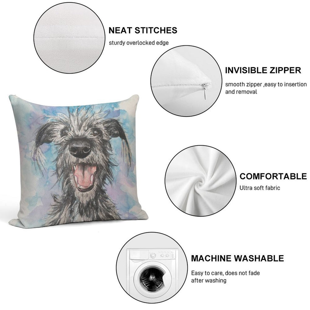 Scruffy Lurcher  , Watercolour Background Soft High-Density Material Throw Pillow