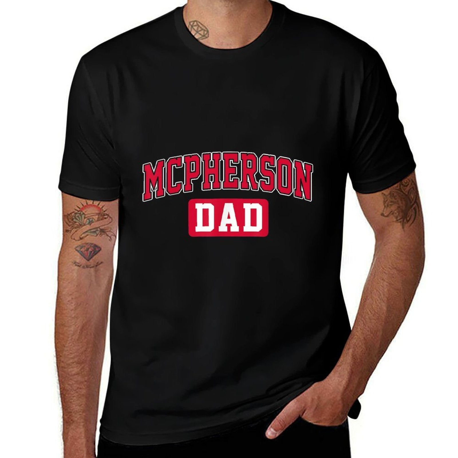 McPherson College Dad Arch Vintage Design Father Men Family  Slim-fit Cut T-Shirt