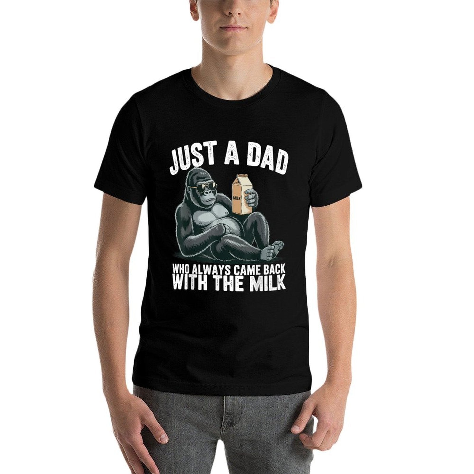 Fathers Day Just A Dad Who Always Came Back With Milk  Rolled Sleeves T-Shirt