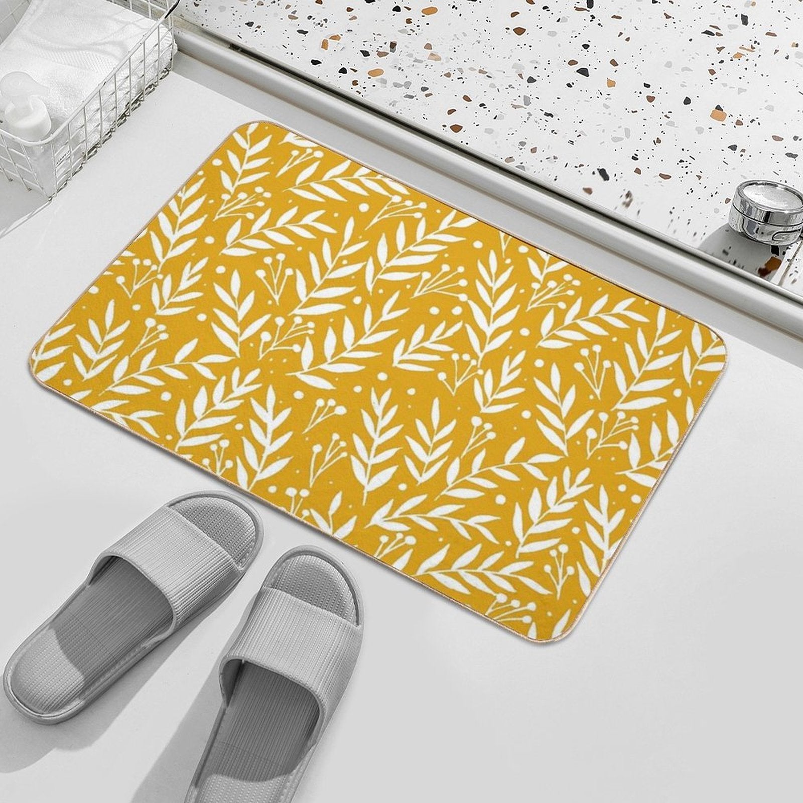 Cute Branches - Yellow Ochre  Pet-Safe Bath Mat