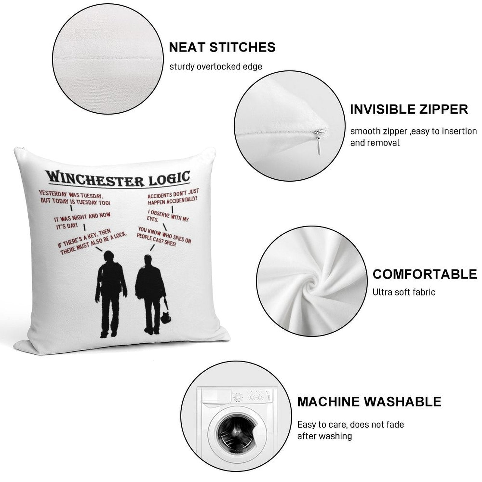 Supernatural Winchester Logic Soft High-Density Material Throw Pillow